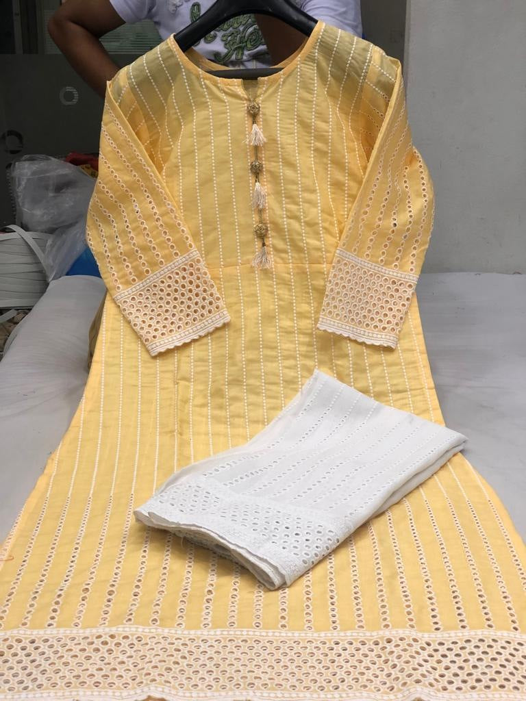 Style studio pure chikenkari cotton plazzo kurti