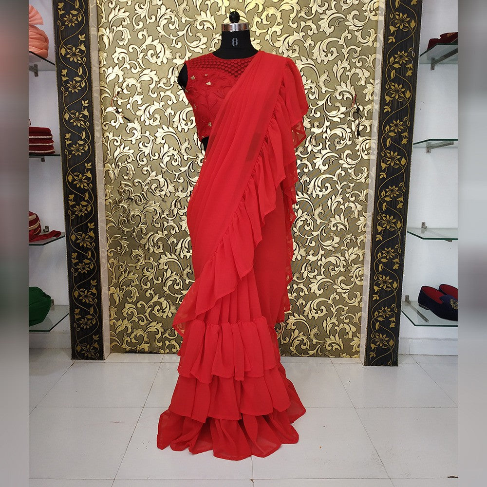 stylist and beautiful georgette silk ruffle partywear saree