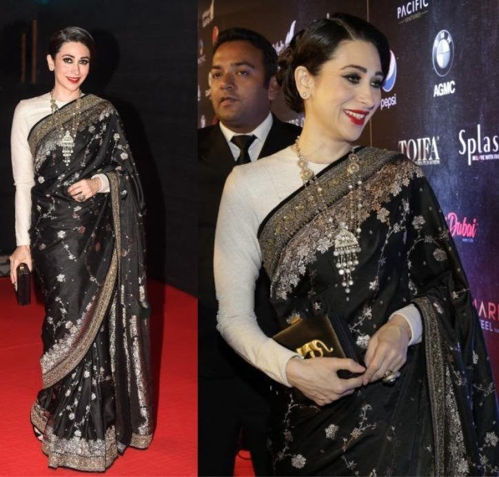 Stylist black georgette heavy embroidery ceremonial saree