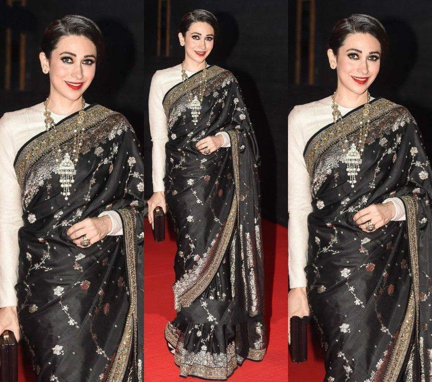 Stylist black georgette heavy embroidery ceremonial saree