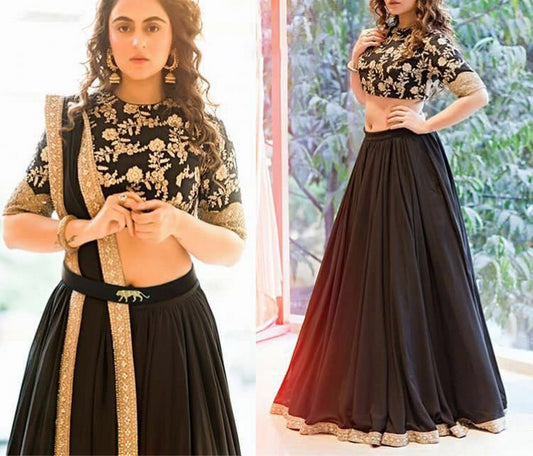 Stylist black lehenga with embroidered blouse