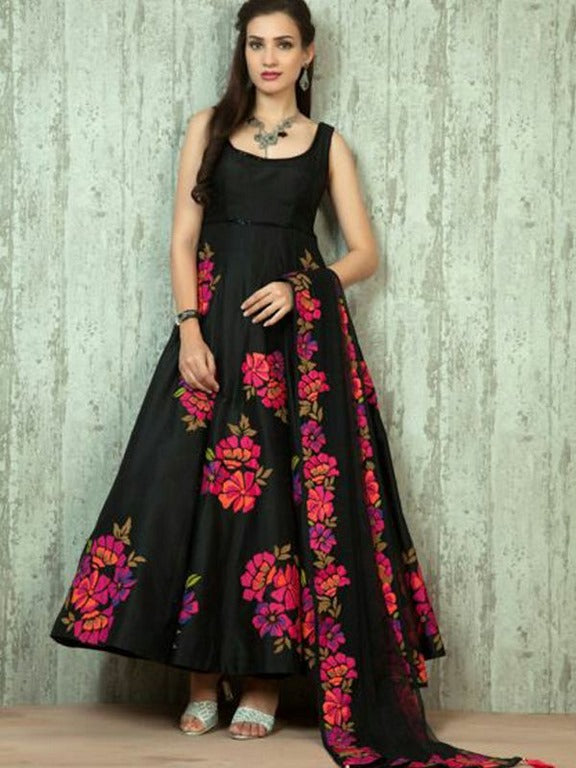 Stylist Black Printed Party Wear Anarkali Suit