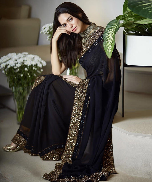 Stylist black sequence work georgette partywear saree