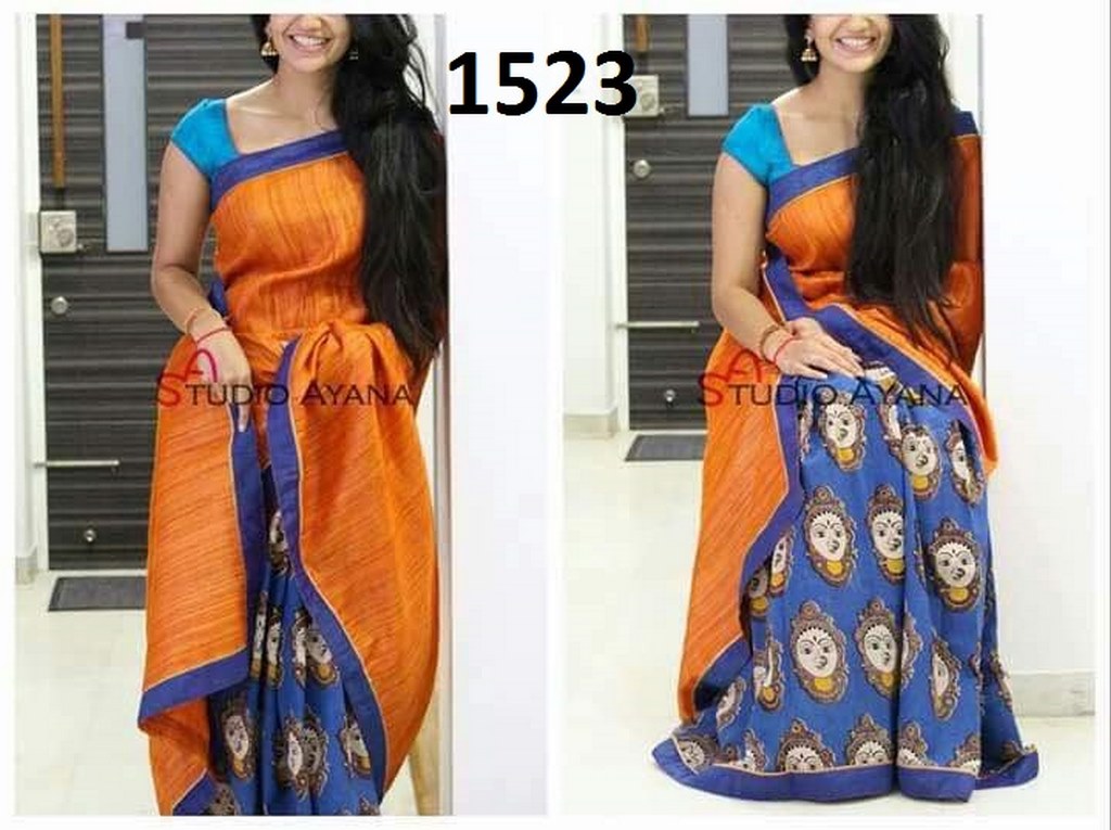 Stylist Blue & Orange Printed Ceremonial Saree