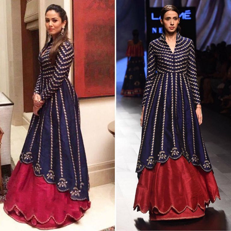 Stylist Blue embroidered Wedding Indo westurn Gown