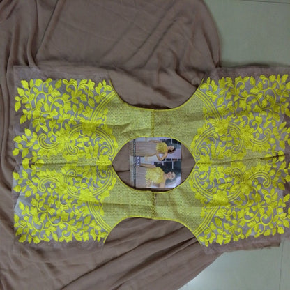 stylist bollywood style yellow and brown kriti sanon partywear gown