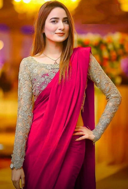 stylist chanderi cotton plain partywear saree with cipli work blouse