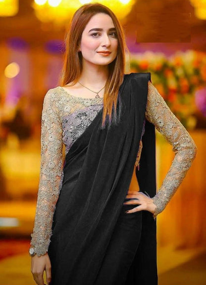 stylist chanderi cotton plain partywear saree with cipli work blouse