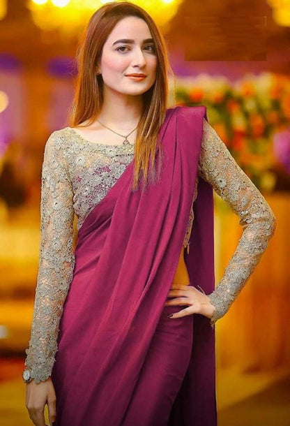 stylist chanderi cotton plain partywear saree with cipli work blouse