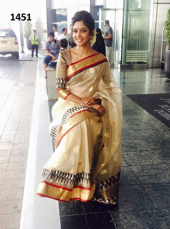 Stylist Cream Printed Any Festival Saree