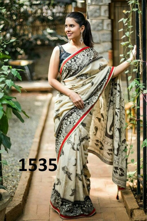 Stylist Cream Printed Any Festival Saree