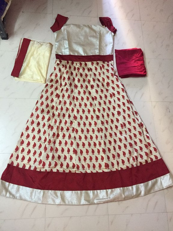 Stylist Cream Printed Party wear Anarkali Suit