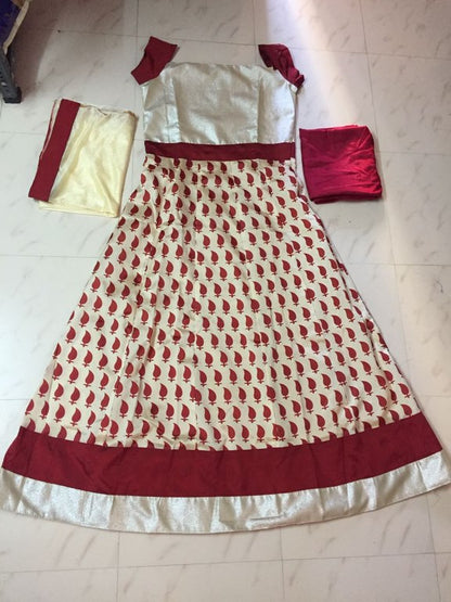 Stylist Cream Printed Party wear Anarkali Suit