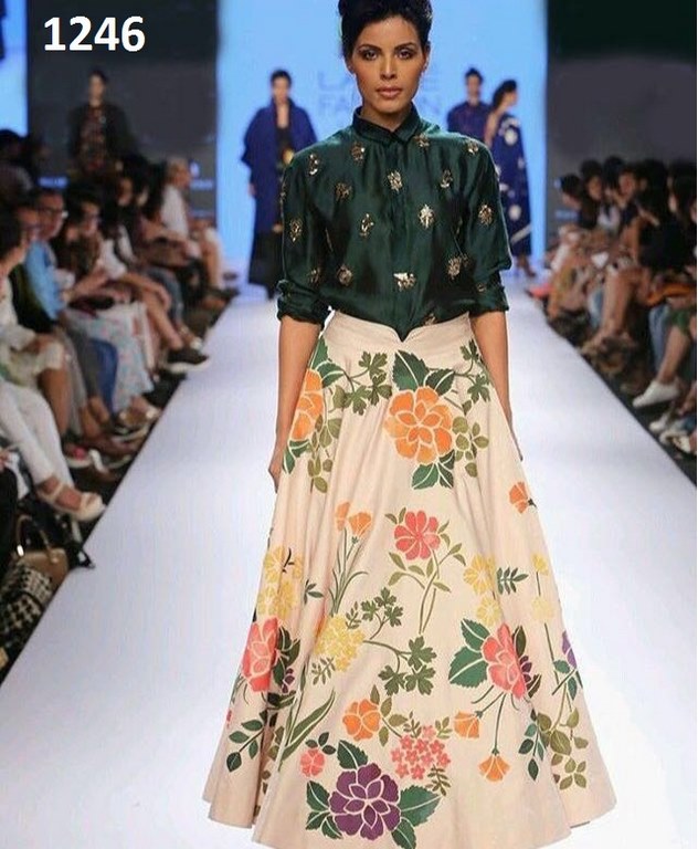 Stylist Cream Printed Party wear lehenga