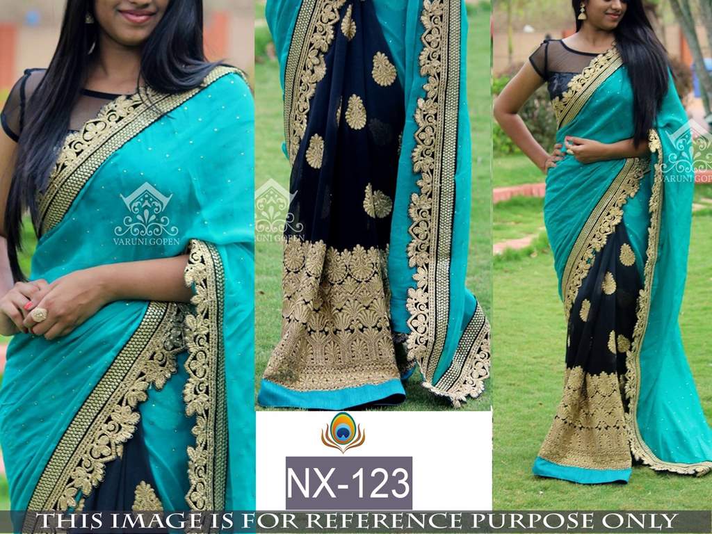 Stylist embroidered half half wedding saree