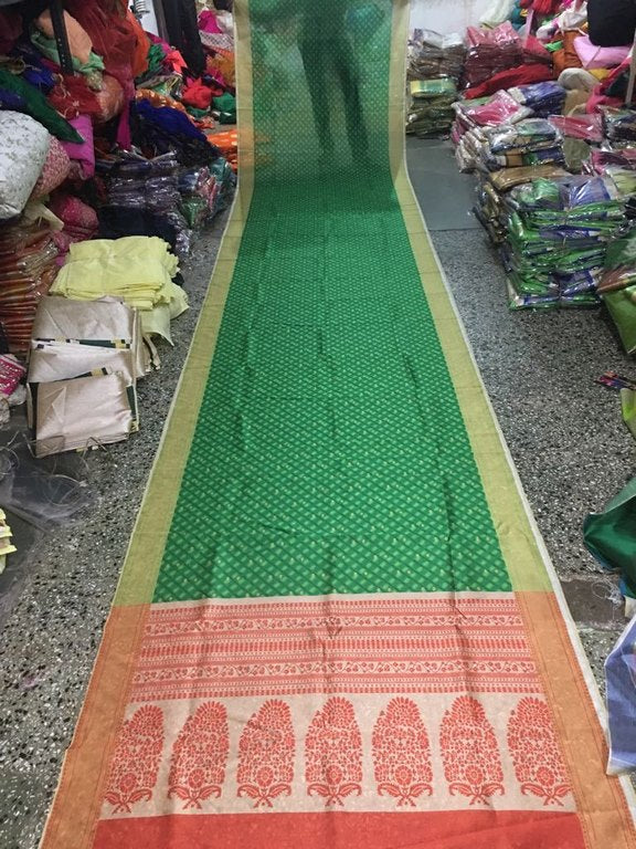 Stylist Green & Red Printed Wedding Saree