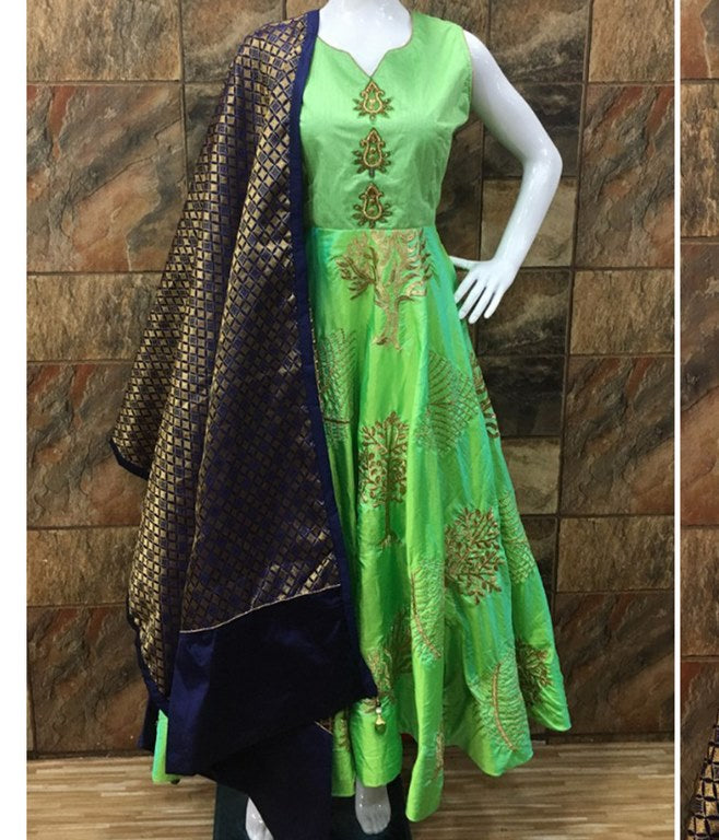 Stylist Green embroidered Party wear Gown