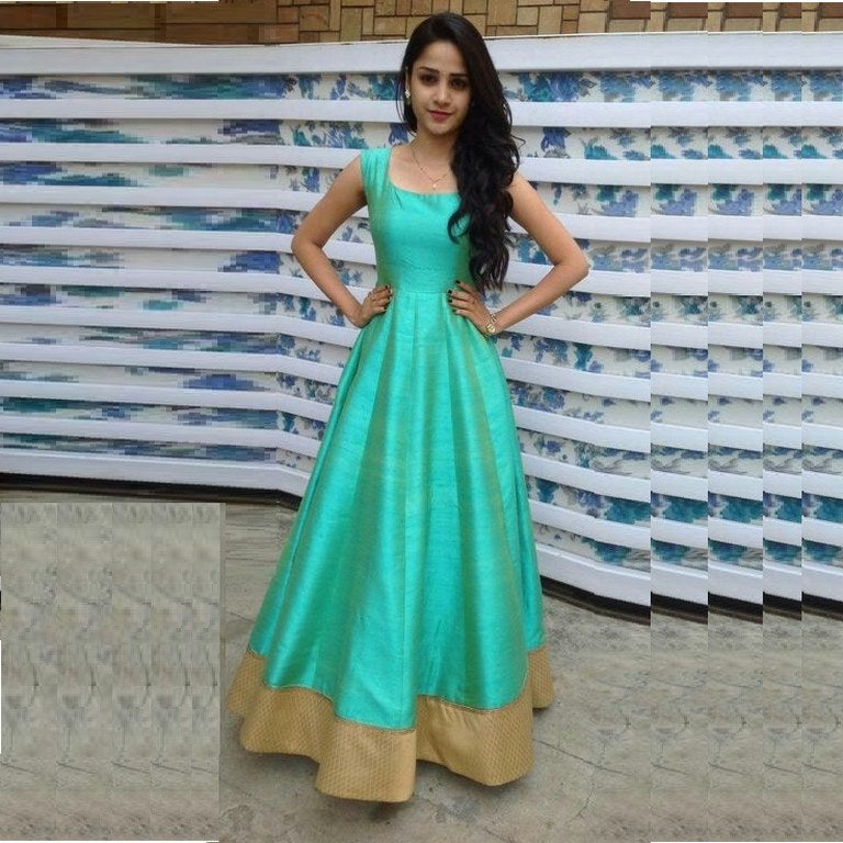 Stylist Green Pista Plain Ceremonial Anarkali Suit