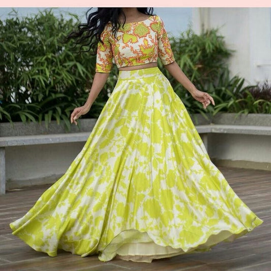 Stylist Green Pista Printed Ceremonial lehenga