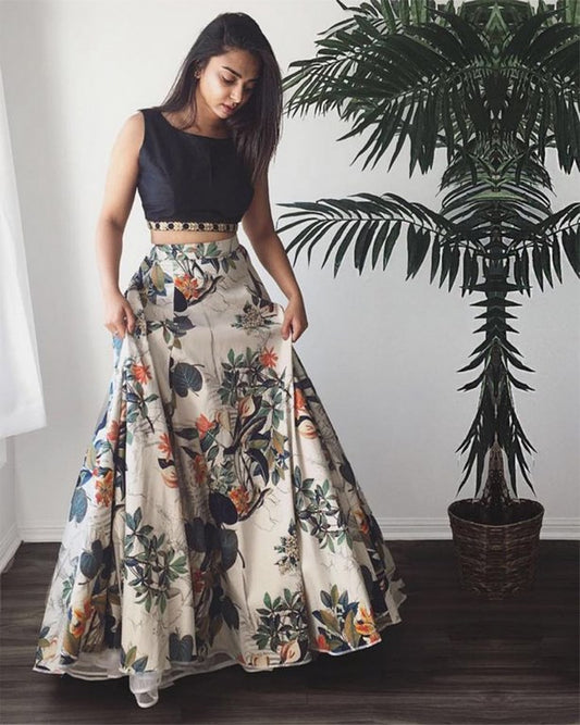 Stylist grey french printed lehenga