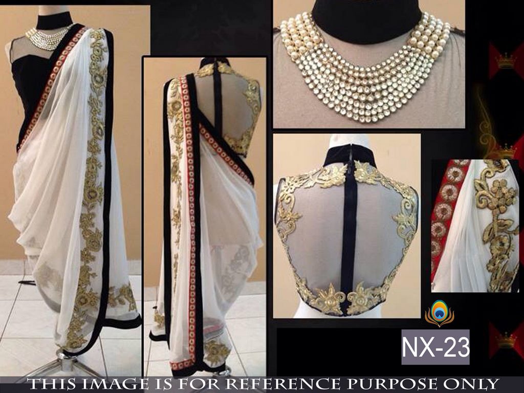 Stylist look white saree with fancy blouse