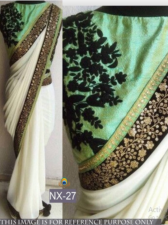 Stylist look white saree with fancy blouse