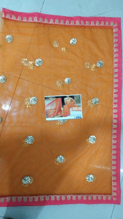 Stylist Orange embroidered Party wear Saree