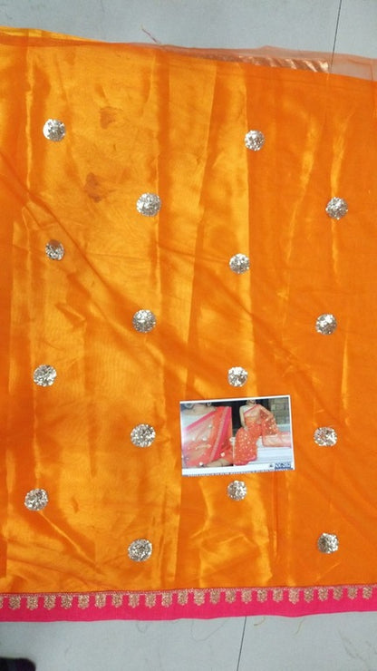 Stylist Orange embroidered Party wear Saree