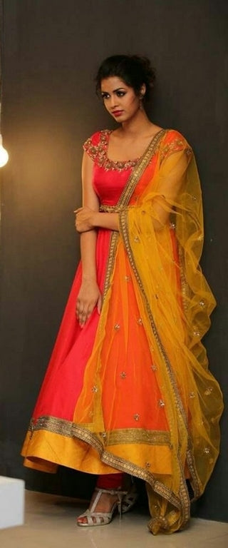 Stylist Orange Plain Ceremonial Anarkali Suit