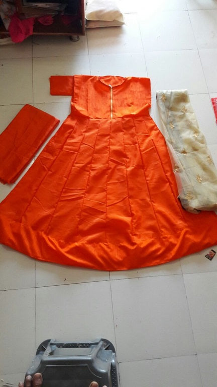 Stylist Orange Plain Ceremonial Anarkali Suit