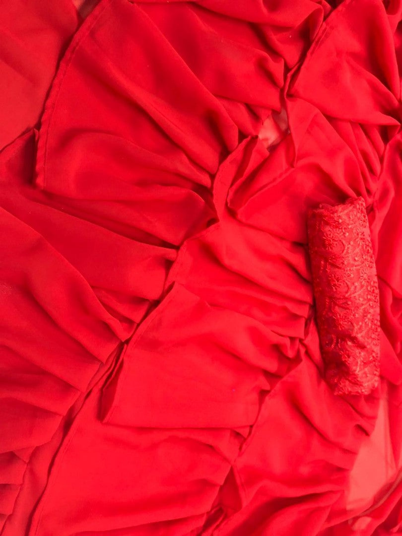 Stylist partywear ruffle saree with net embroidered blouse