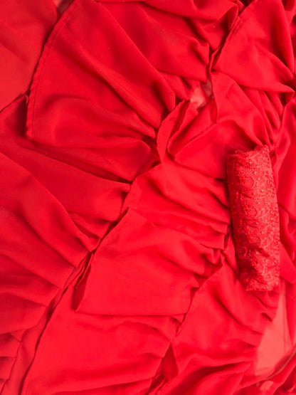 Stylist partywear ruffle saree with net embroidered blouse