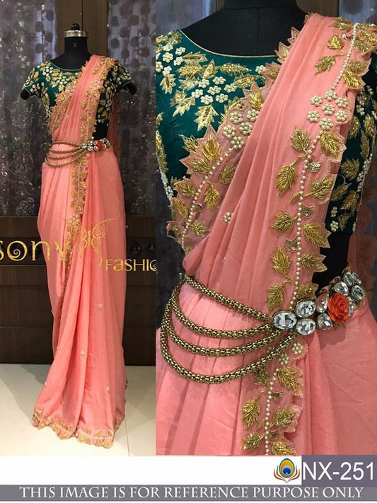 Stylist Pink embroidered Party wear Saree