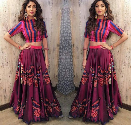 Stylist Pink printed Party wear lehenga