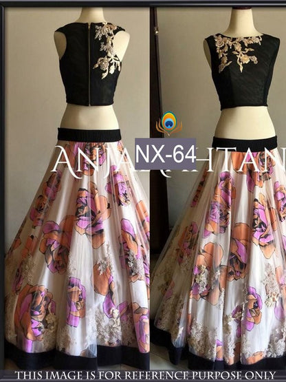 Stylist printed white partywear lehenga