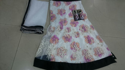 Stylist printed white partywear lehenga