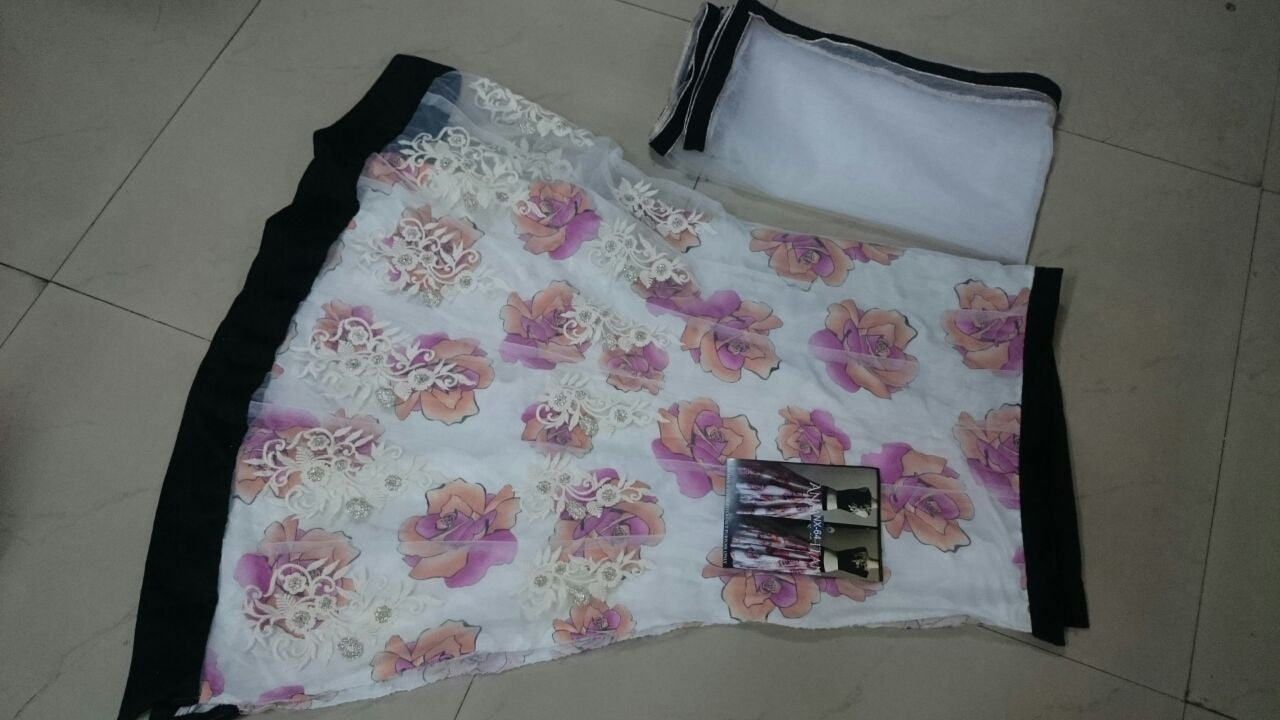 Stylist printed white partywear lehenga