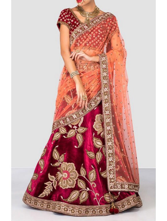 Stylist Red embroidered Wedding lehengha