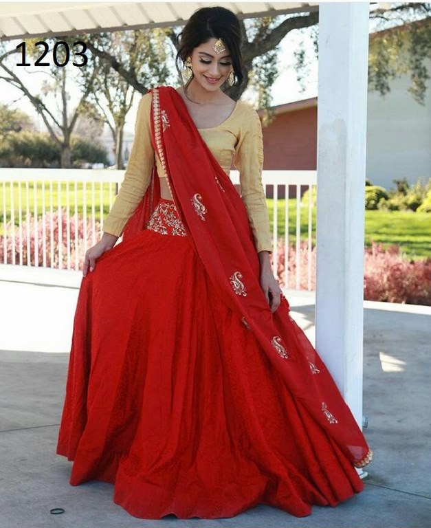Stylist Red plain Ceremonial lehenga