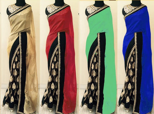 Stylist silk georgette fancy thread worked partywear saree