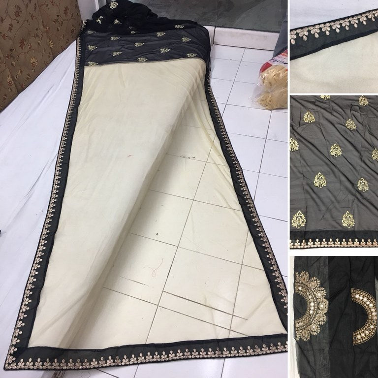 Stylist silk georgette fancy thread worked partywear saree