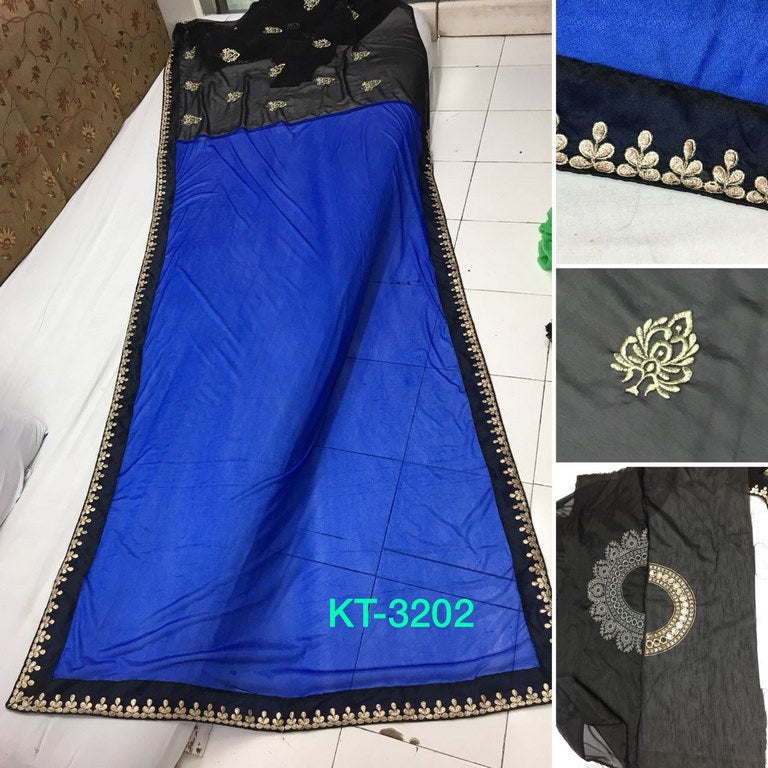 Stylist silk georgette fancy thread worked partywear saree