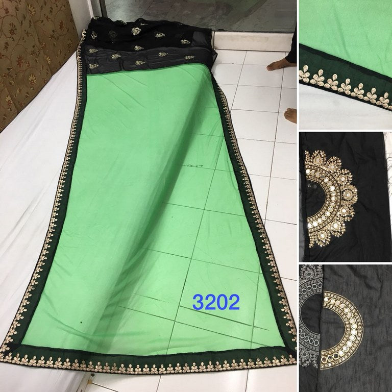 Stylist silk georgette fancy thread worked partywear saree