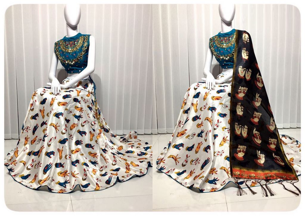 Stylist White printed Navratri lehenga