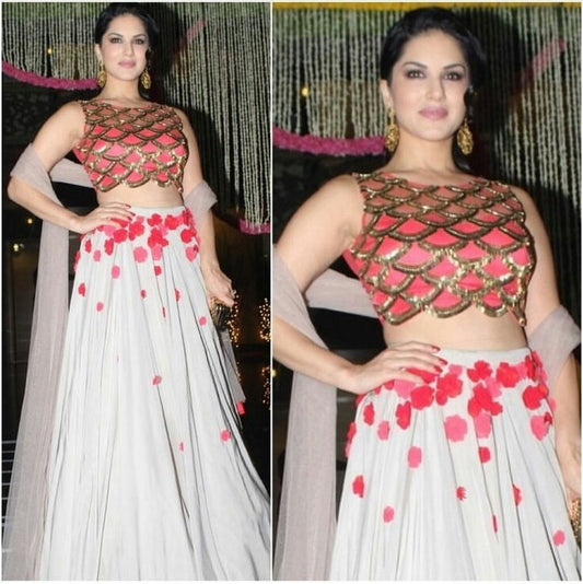 Stylist White Printed Party wear lehenga