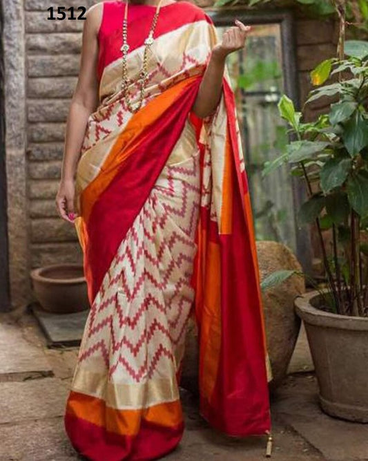 Stylsit Cream Printed Festival Saree
