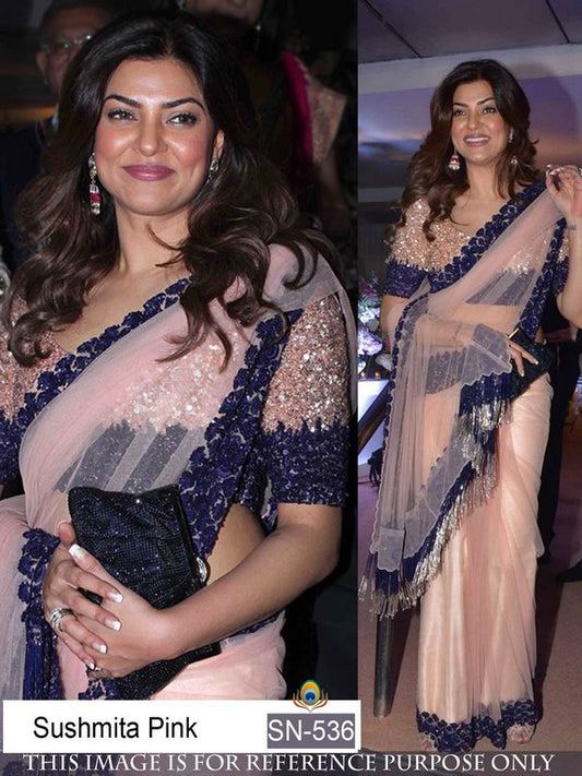 Susmita designer peach embroidered saree