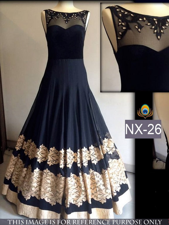 Trendy black georgette and net gown