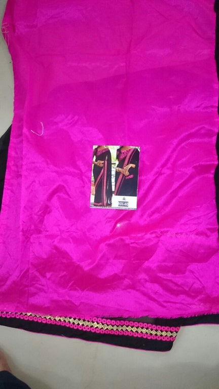 Trendy black lace work saree with pink blouse