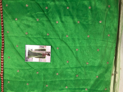 Trendy green embroidered mono net wedding saree